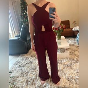 Lulus Burgundy Cutout Wide Leg Jumpsuit